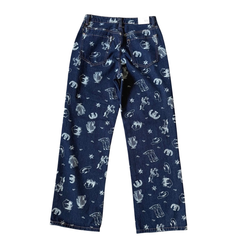 NWT Cali 1850 Western Graphic Print High Rise Straight Leg Jeans Blue Size 5/27 - Picture 6 of 10